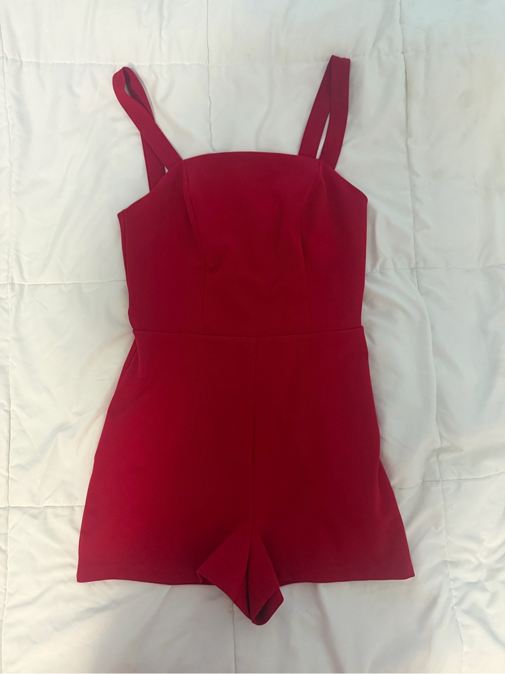 Women’s Red Sleeveless One-Piece Romper with pockets
